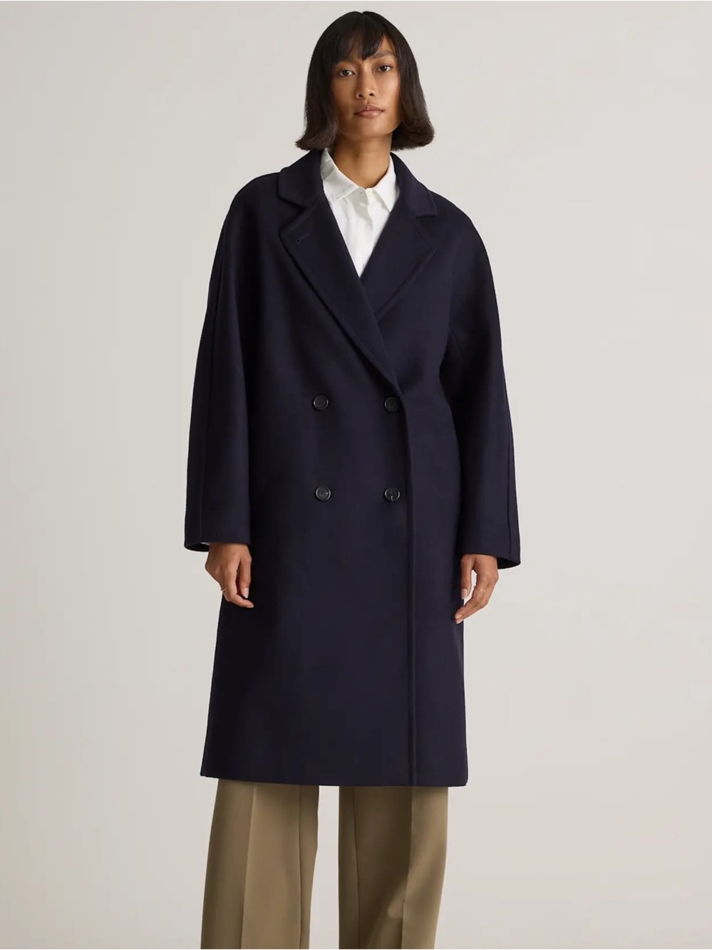 NWT Quince Italian Wool Double Breasted Slouch Coat Cadet Blue Peacoat XL 1262